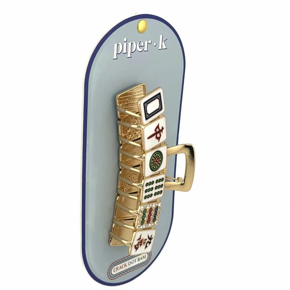 *LAST ONE* Viral Piper K Mahjong Hair Claw Clip Gold Tone Rhinestones.